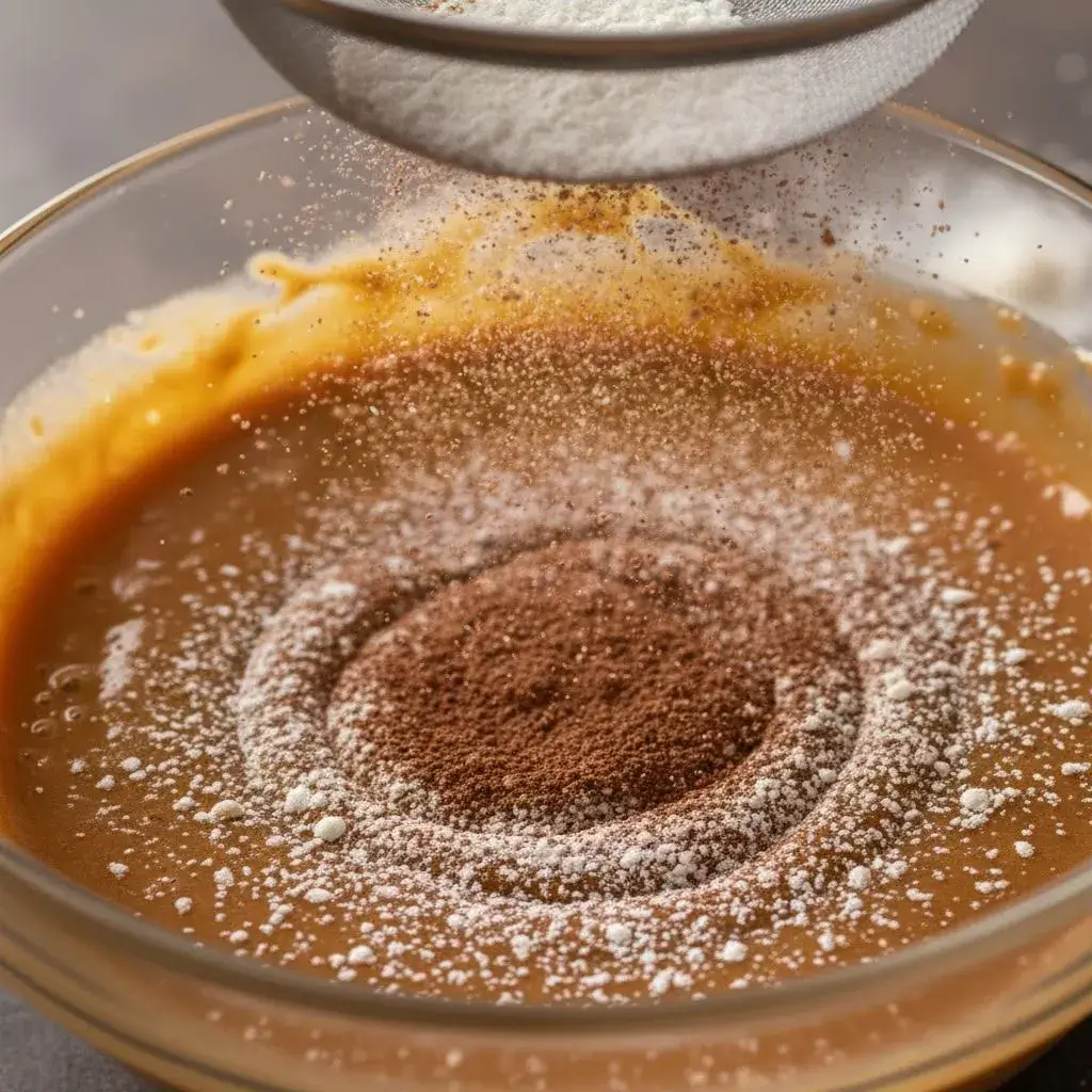 sifting cocoa powder for cookie dough