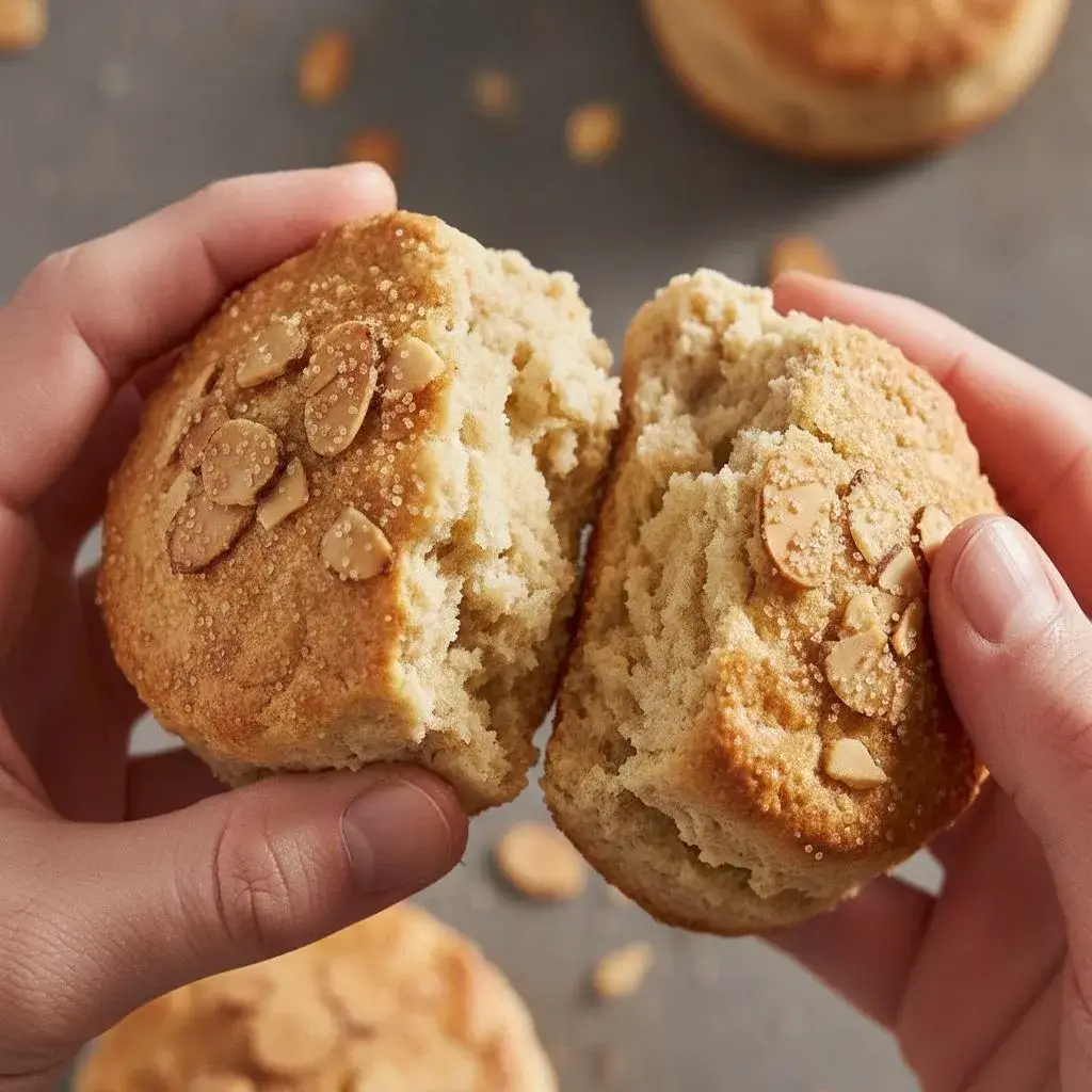 pulling apart a tender gluten-free almond scone