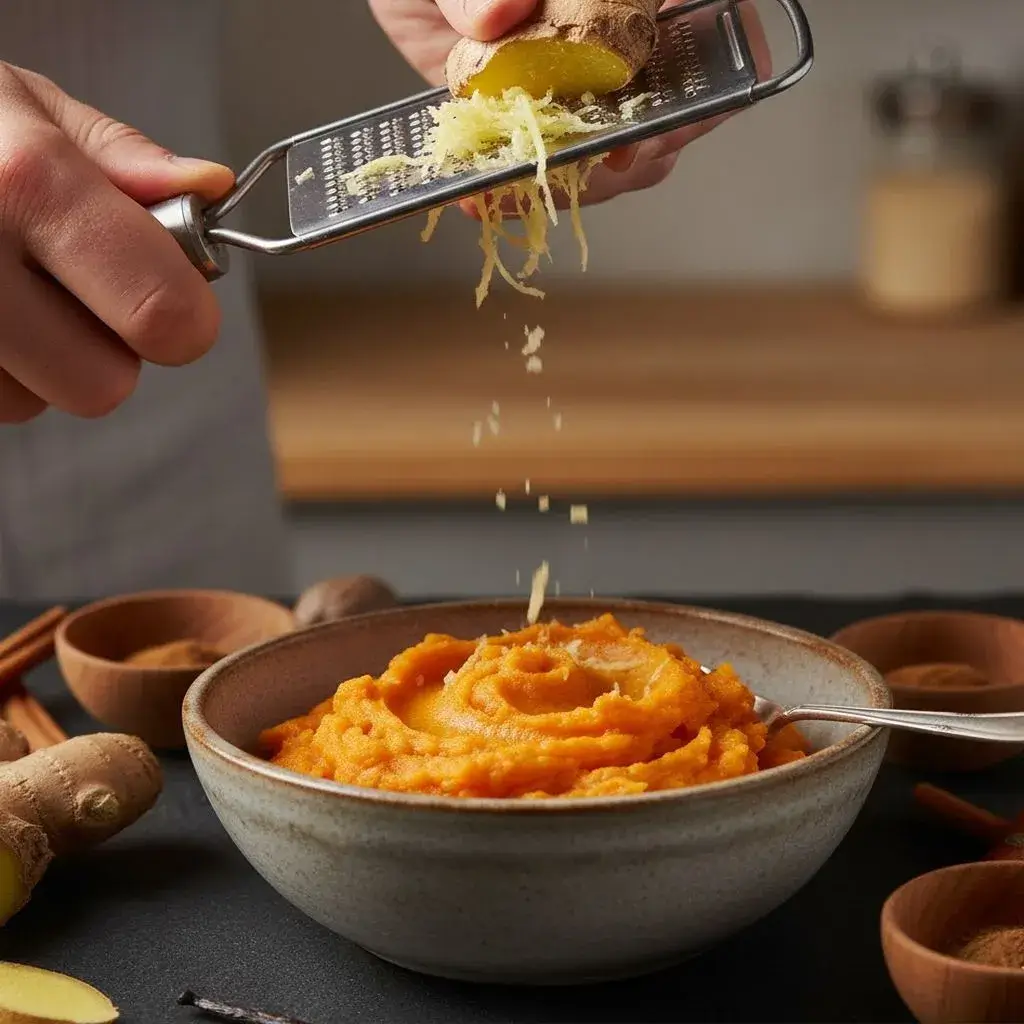 grating-ginger-for-sweet-potato-cake