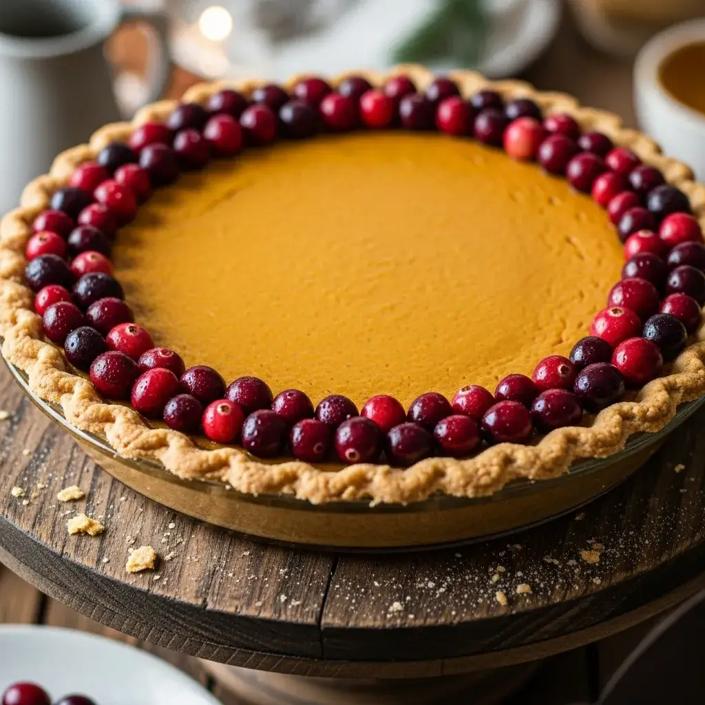 whole vegan gluten free pumpkin pie decorated for holidays