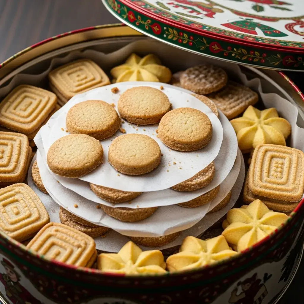 marzipan cookies in a holiday gift tin