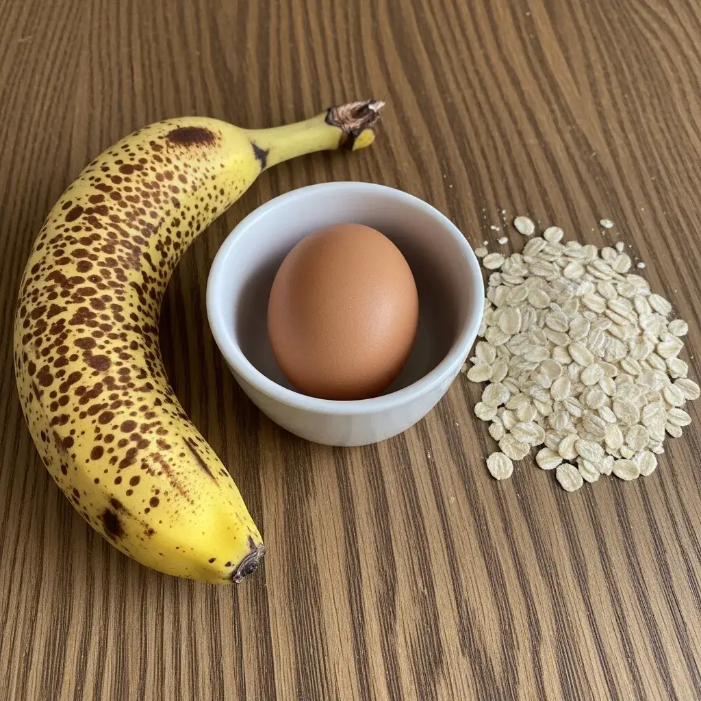 three ingredients for oatmeal cookies banana egg oats
