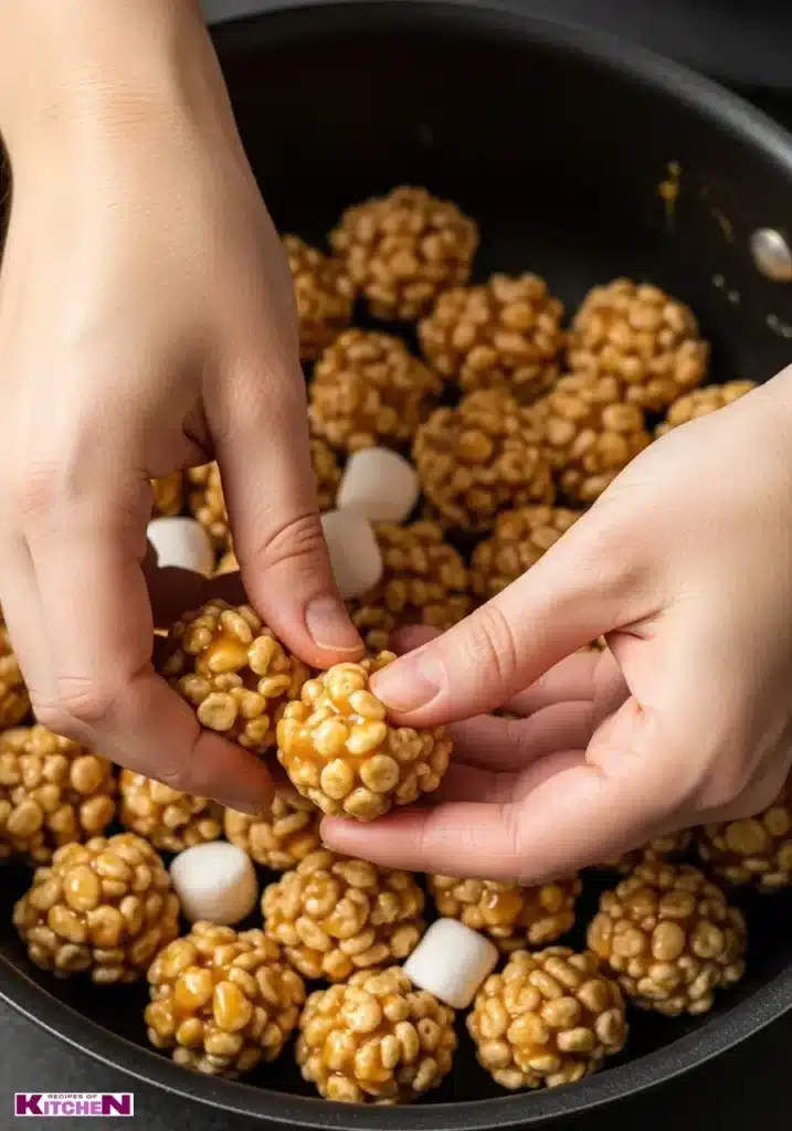 caramel marshmallow rice krispie balls