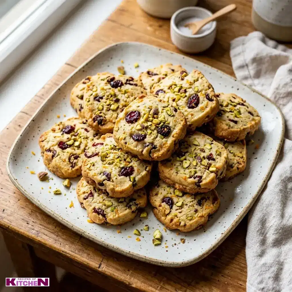cranberry orange pistachio shortbread cookies